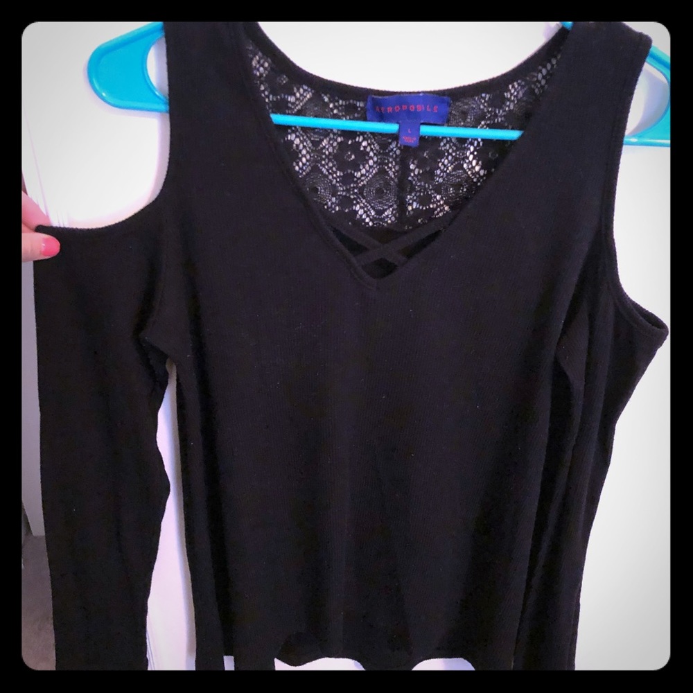 Black Cold Shoulder Long Sleeve Top